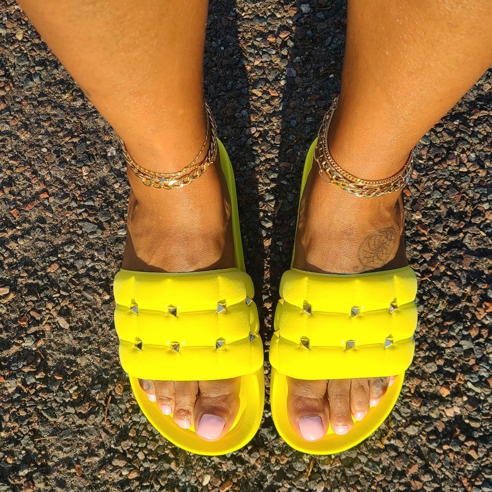 Yellow Cushion Slide Sandals
